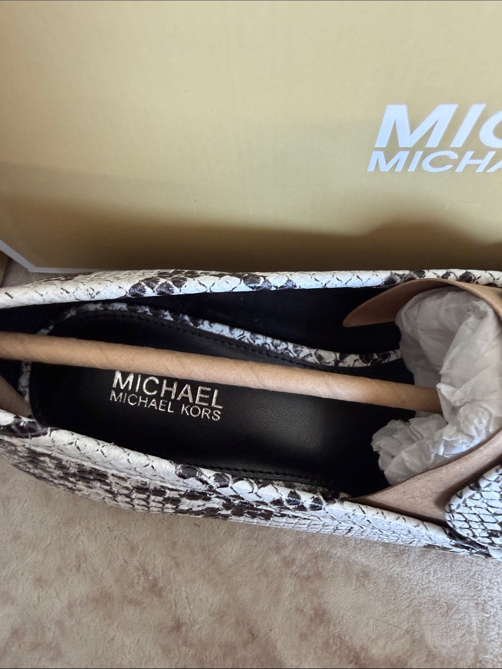 Women’s Michael Kors Snake-Print Penny Loafers in Black & White - Picture 4 of 8